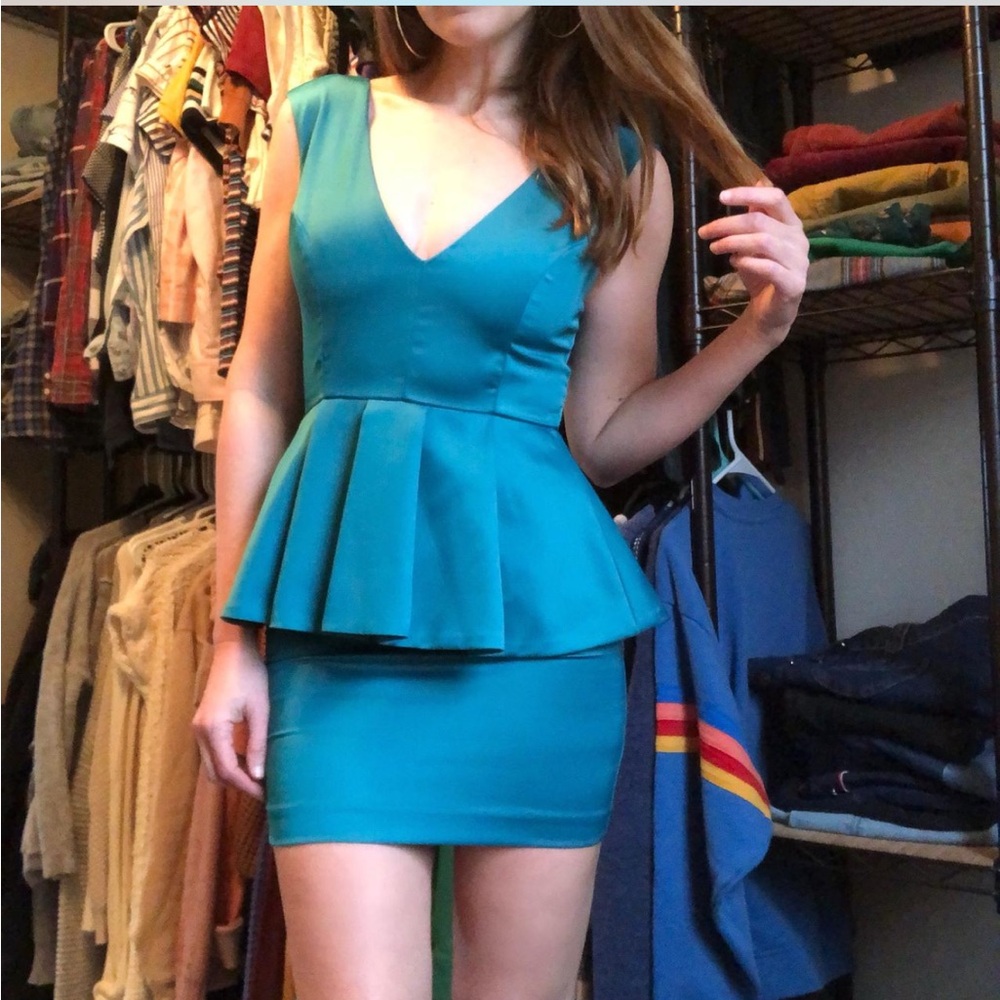 Nastygal peplum silk turquoise dress